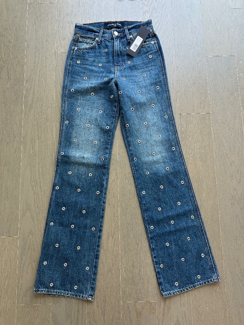 Veronica Beard DYLAN Straight Leg Grommet Bandit Jeans Jean With Tags - Size 23 - Picture 2 of 8